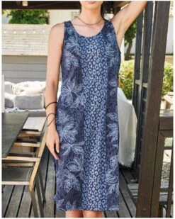 Robe De Plage Sans Manche Fleurs Bleues Massana