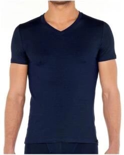 T-shirt Col V HOM Tencel Soft (Marine)